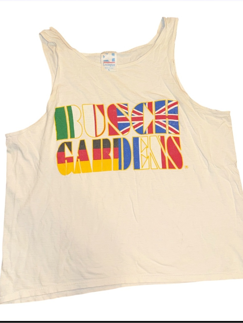 Vintage Men’s Busch Gardens Graphic Tank Top - Cream with Multicolor Logo